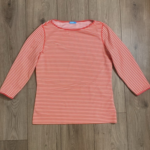 J. McLaughlin | Signature Tee Coral and White Striped 3/4 Length Shirt | Large - Picture 2 of 6